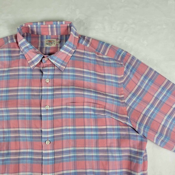Faherty Button Up Long‎ Sleeve Shirt Men's XL Plaid Blue Pink White Comfort - Picture 4 of 13